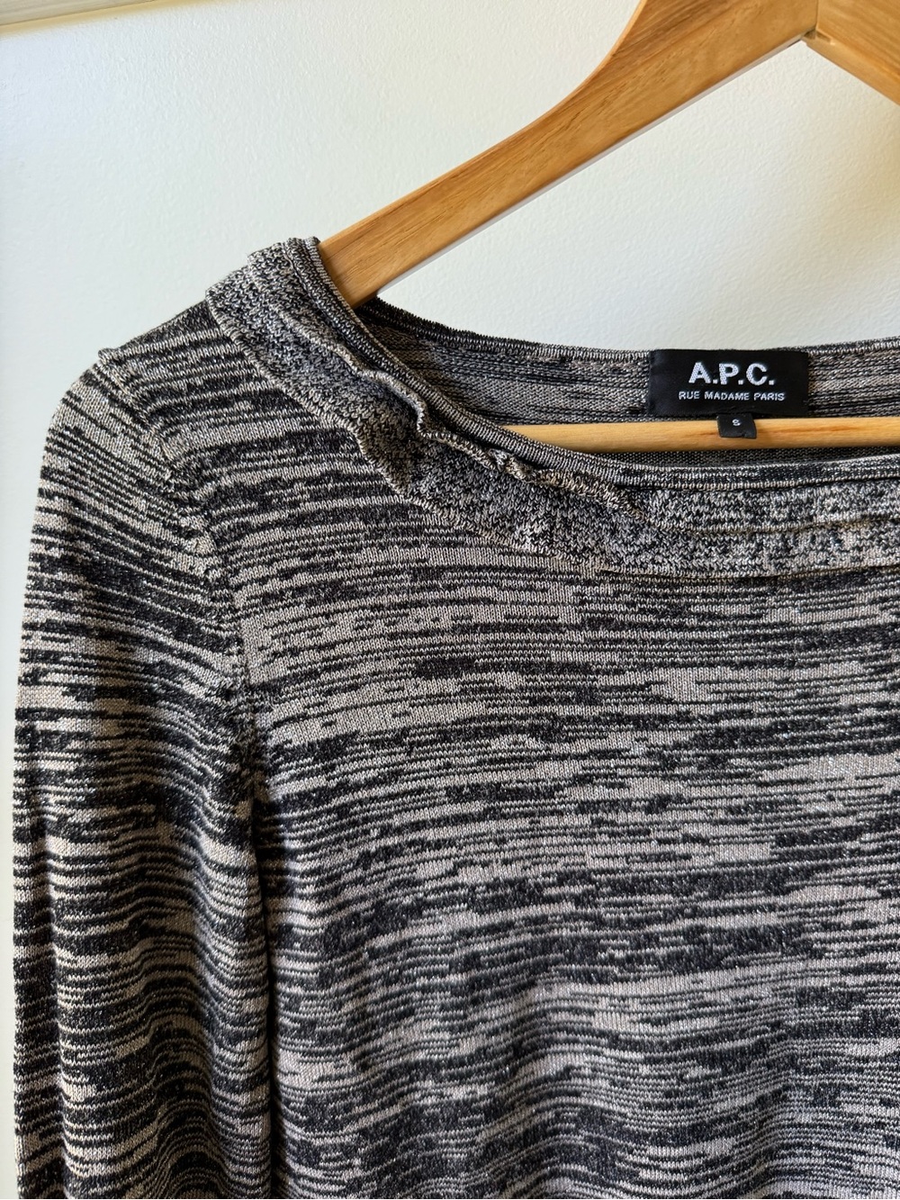A.P.C. Rue Madame Paris Metallic Ruffle Sweater Space Dye French Girl‎ Chic S